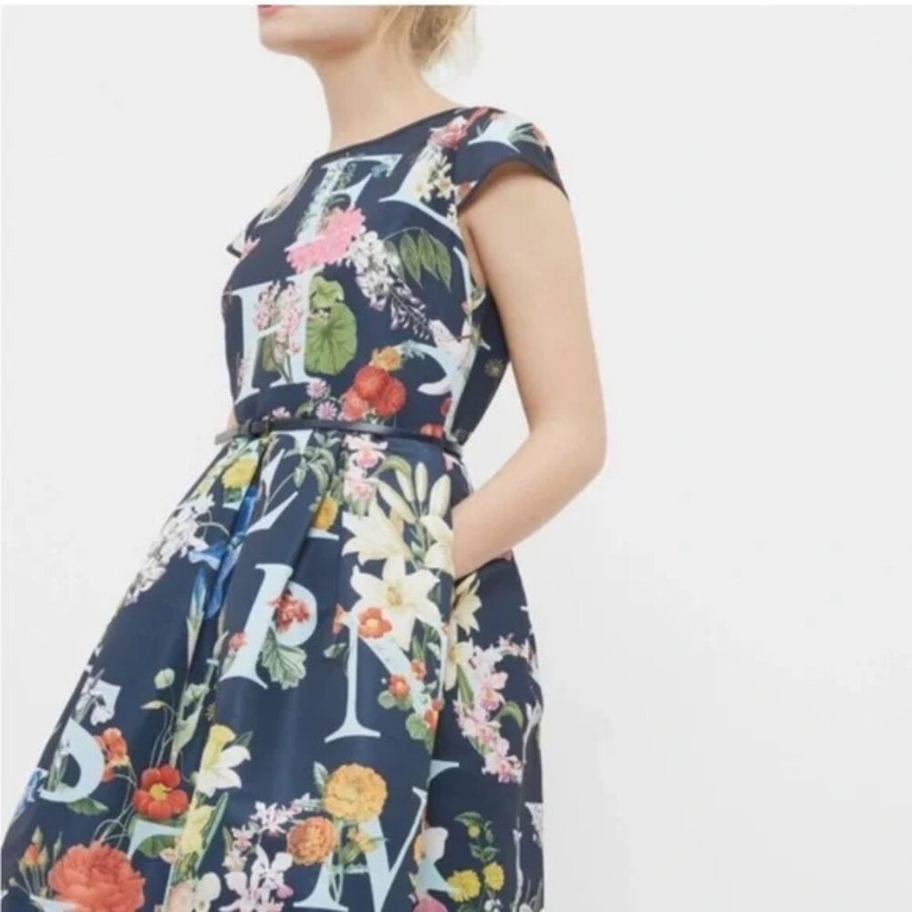 Ted Baker London Alphabet Ditsy Skater Dress Size 0/XS Floral Fit & Flare Navy - Picture 6 of 17
